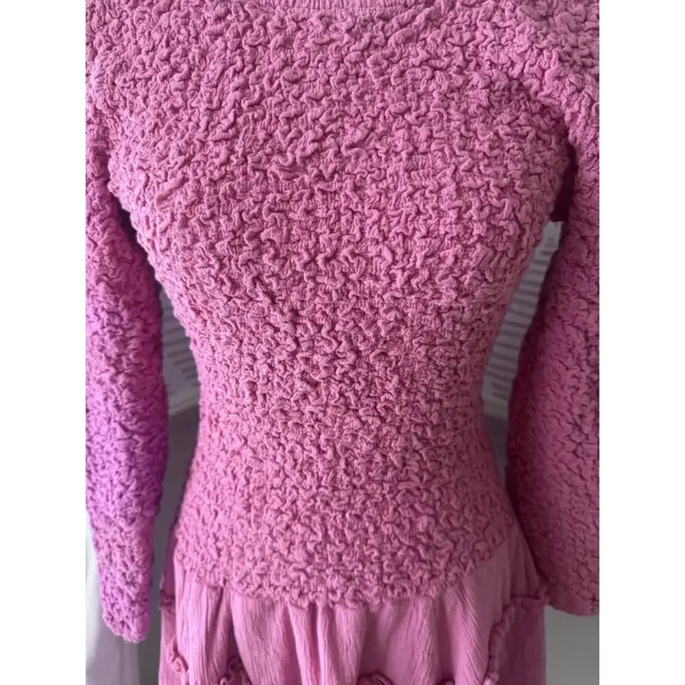 Free People Small Pink What A Time Drop-Waist Crinkle Stretchy Mini Dress